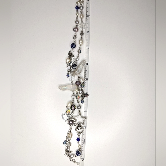 Star necklace with blue beads chain and charms. Handmade by me. - Picture 7 of 7